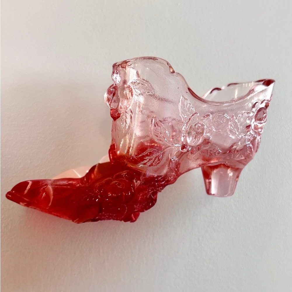 Artistic Rose Glass Boot Sculpture